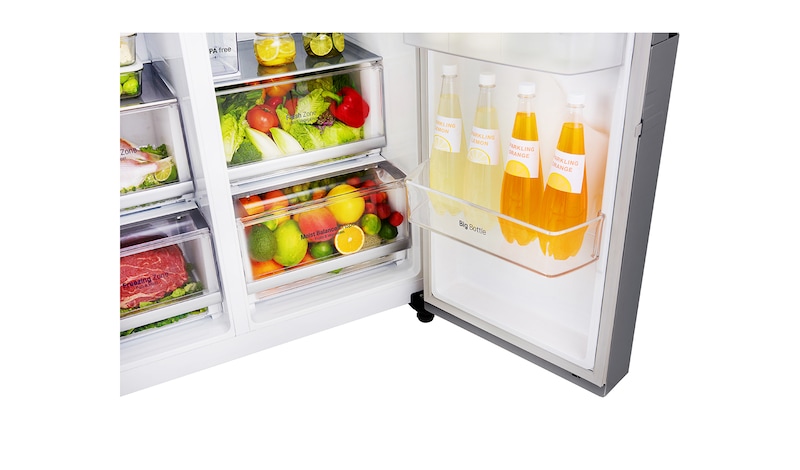 LG Side-by-Side mit Door-in-Door® |  Eis-, Crushed Ice- und Wasserspender  | 606 Liter Kapazität | Energieeffizienzklasse F | Interner Wassertank 4L | Steel | GSJ561PZUZ, GSJ561PZUZ